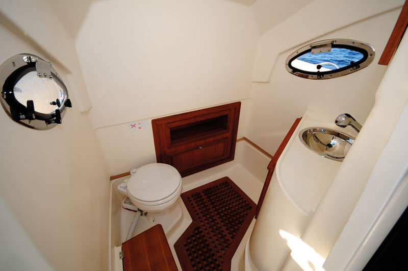 Sous la console de pilotage, une salle d'eau spacieuse et dotée de tout le confort.