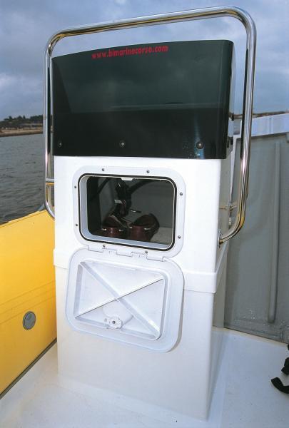 Petite console sans siège frontal, avec panneau d’accès aux connections du tableau de bord.